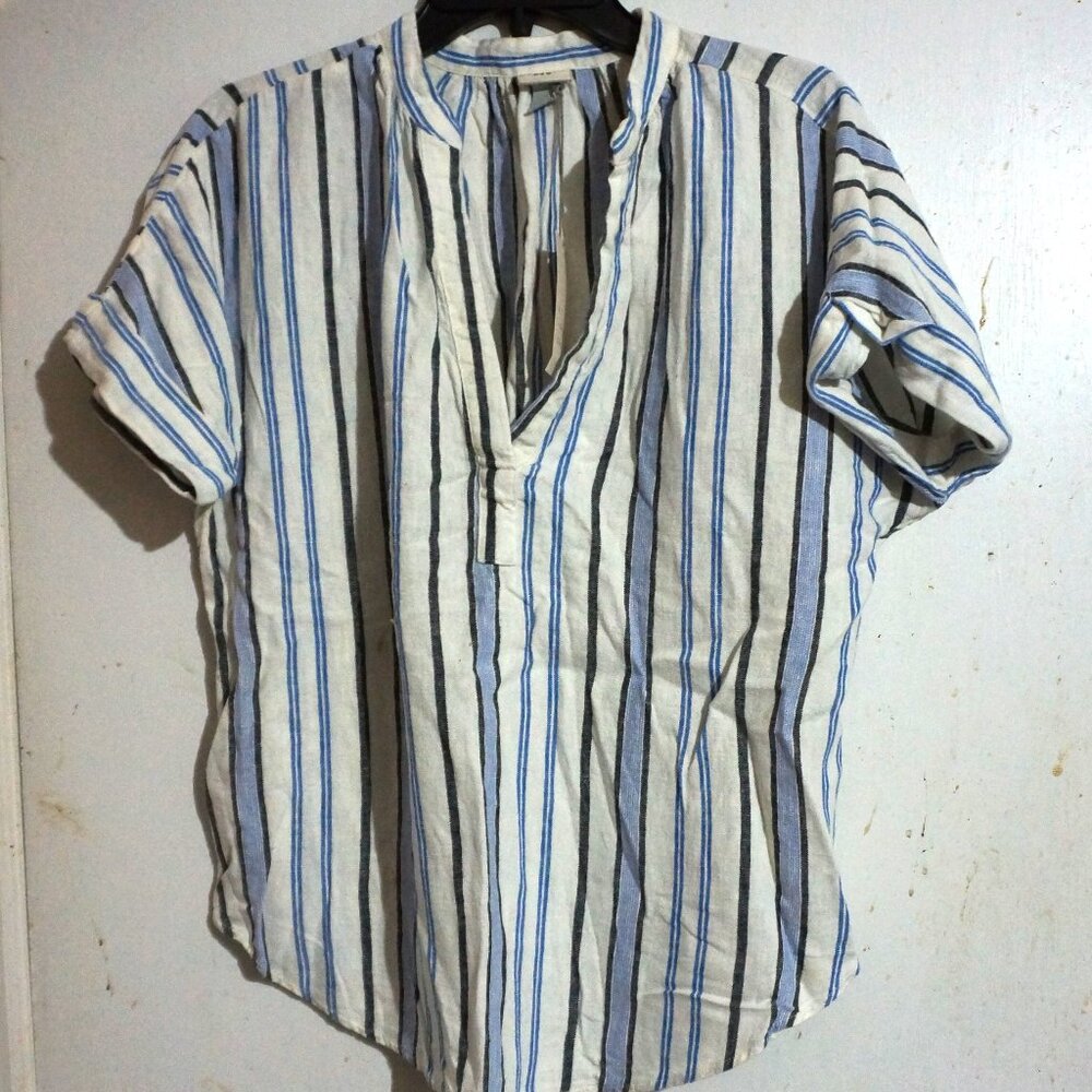 SET LINEN BLEND CREAM AND BLUE STRIPE TOP AND LONG SKIRT  NEW WITH TAGS SIZE M